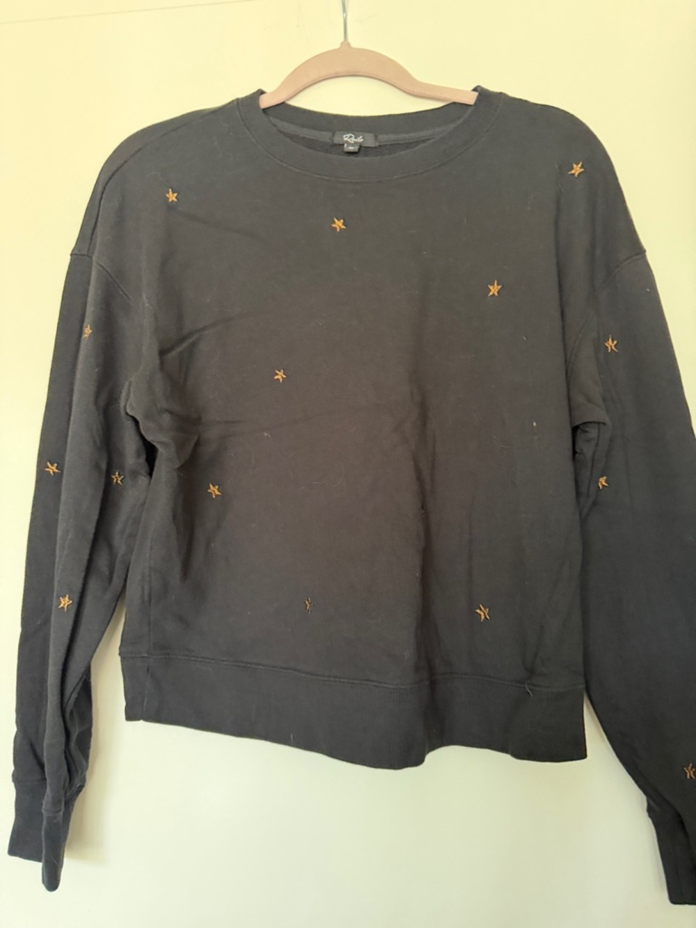 Rails Black Crewneck Sweater with Gold Star Embroidery